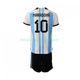 Koszulka Argentyna Maradona 10 Dziecięcy Domowe Stroje Piłkarskie World Cup 2022 Krótki Rękaw